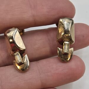 Vintage TARA Gold Tone Door Knocker Rhinestone Screw Back Earrings